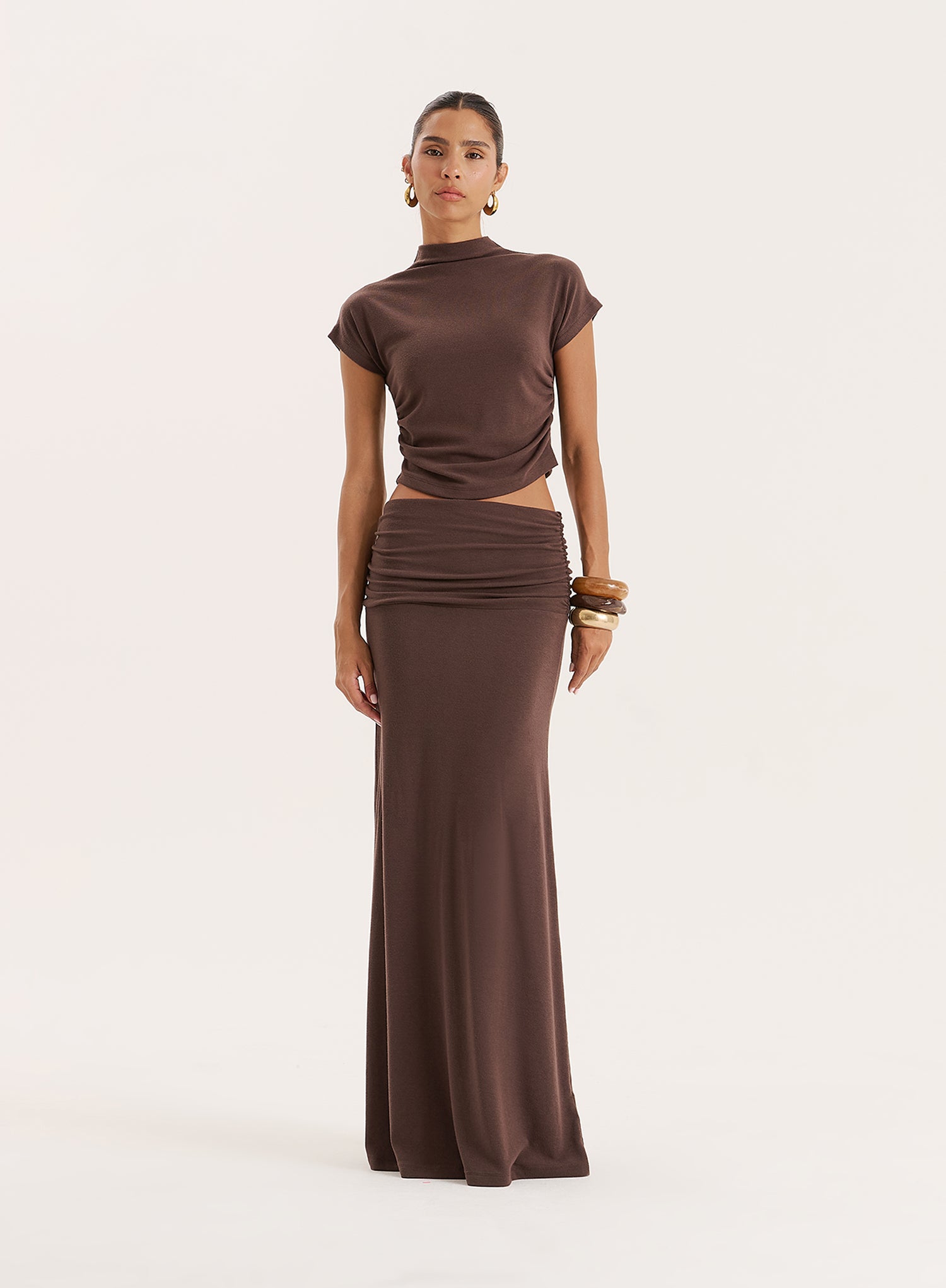 Chocolate Jersey High Neck Sleeveless Top